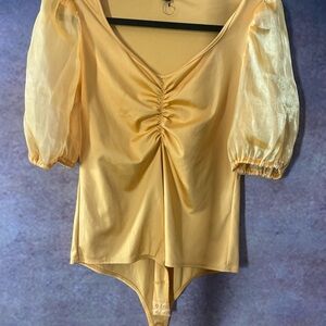 NY Collection Yellow Ruched Bodysuit